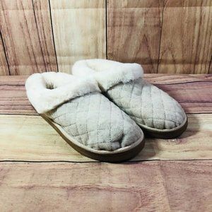 Dearfoams Cozy Comfort Quilted Scuff Slippers Oatmeal Ivory Beige Large 9-10